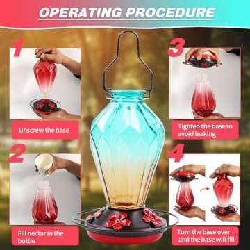 Stunning Leak-Proof Glass Hummingbird Feeder 25Oz