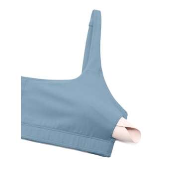 CRZ YOGA Butterluxe Spaghetti Strap Sports Bras for Women - Square Neck Yoga Wireless Low Coverage Padded Cami Crop Top Cambric Blue Medium