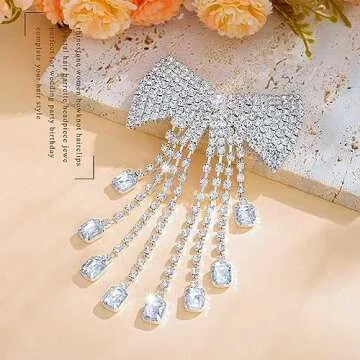 Fdesigner Crystal Bowknot Hair Clips with Silver Rhinestone Bows for Wedding Bride, Party Prom Gift (Clips-Dainty)
