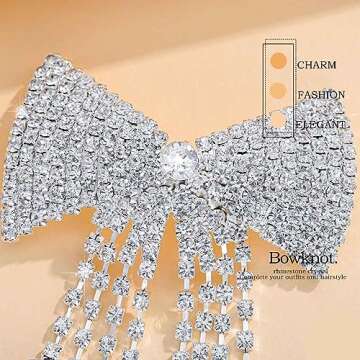 Fdesigner Crystal Bowknot Hair Clips with Silver Rhinestone Bows for Wedding Bride, Party Prom Gift (Clips-Dainty)