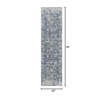 Rugs.com Oregon Collection Rug – 8 Ft Runner Blue Low-Pile Rug Perfect for Hallways, Entryways