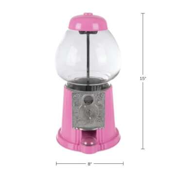 15” Gumball Machine with Coin Bank - Bubble Gum Machine Candy Dispenser with Glass Globe and Metal Base - Vintage Style Gum Ball Vending Dispenser by Great Northern Popcorn (Pink)