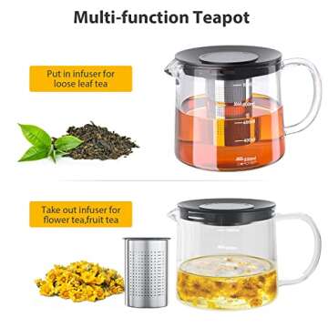 COPOTEA Glass Teapot with Removable Infuser, Tea Pot 1000ml/33OZ Stovetop Safe Tea Kettle for Bloomi...