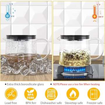 COPOTEA Glass Teapot with Removable Infuser, Tea Pot 1000ml/33OZ Stovetop Safe Tea Kettle for Blooming Tea & Loose Leaf Tea, Premium Tea Maker with Gift Box