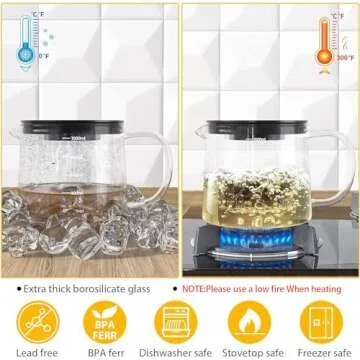 COPOTEA Glass Teapot with Removable Infuser, Tea Pot 1000ml/33OZ Stovetop Safe Tea Kettle for Blooming Tea & Loose Leaf Tea, Premium Tea Maker with Gift Box