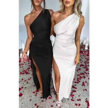 Memoriesea Women's Sexy One Shoulder Satin High Split Cocktail Wedding Party Maxi Dress White