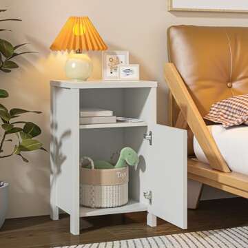 furtble Nightstands Set of 2, Modern Bedside Table, Sofa End Table with Storage Shelf, Narrow Nightstand, Wooden Bedside Furniture for Bedroom, White
