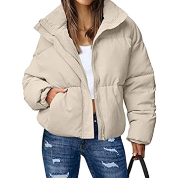 Yimoon Women's Casual Puffer Jackets Cropped Padded Jacket Long Sleeve Zip Stand Collar Winter Coat(...