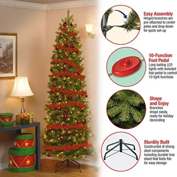 Elegant Slim Pre-Lit Christmas Tree with Multi-Color Lights