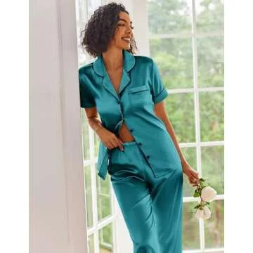 Ekouaer Silk Satin Pajama Set Dark Green Soft & Stylish
