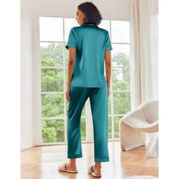 Ekouaer Silk Satin Pajama Set Dark Green Soft & Stylish