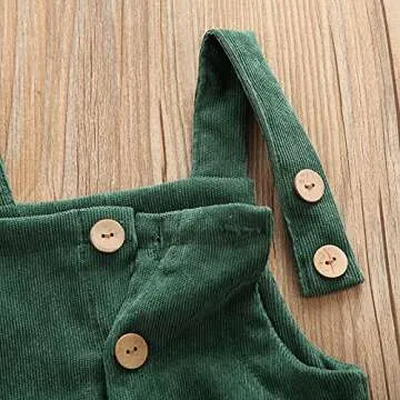 Liyamiee Baby Boy Girl Corduroy Overalls Solid Suspender Bib Pants One-Piece Strap Jumpsuit Pocket Fall Winter Outfit (Green Overall, 6-12 Months)