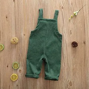 Liyamiee Baby Boy Girl Corduroy Overalls Solid Suspender Bib Pants One-Piece Strap Jumpsuit Pocket Fall Winter Outfit (Green Overall, 6-12 Months)