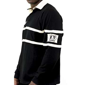 Guinness Traditional Black and Cream Longsleeve Rugby Jersey, Official Merchandise, Black Jersey, Men's 4X-Large