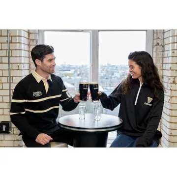 Guinness Traditional Black and Cream Longsleeve Rugby Jersey, Official Merchandise, Black Jersey, Men's 4X-Large