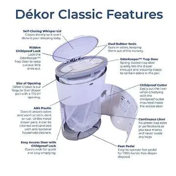 Diaper Dekor Classic Hands-Free Diaper Pail | Gray | Easiest to Use | Just Step – Drop – Done | Doesn’t Absorb Odors | 20 Second Bag Change | Most Economical Refill System