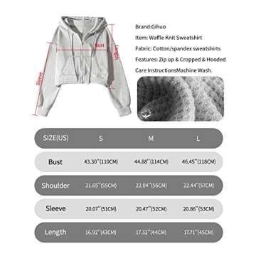 Gihuo Women’ s Waffle Knit Hoodie Long Sleeve Cropped Sweatshirts Hooded Zip Up Fashion Jacket wit...