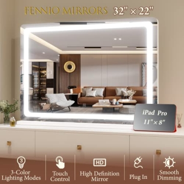 FENNIO Vanity Mirror with Lights 32x22 for Ultimate Makeup Routine