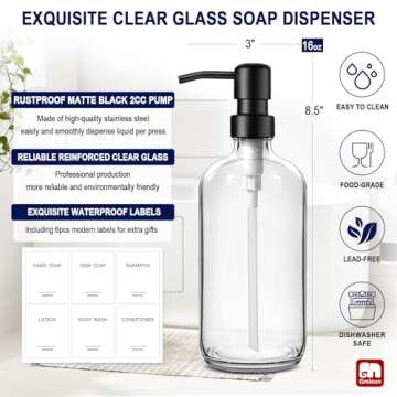 GMISUN Glass Soap Dispenser with Pump, 2 Pack Clear Bathroom Hand Soap Dispenser with Stainless Stee...