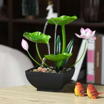 YOQUATE Tabletop Fountain Water Fountain Indoor Waterfall Fountain 3-Tier Lotus Desk Fountain Relaxa...