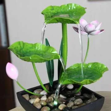 YOQUATE Tabletop Fountain Water Fountain Indoor Waterfall Fountain 3-Tier Lotus Desk Fountain Relaxation Home Decor Including Lots of Rocks and Soothing Sound Machine