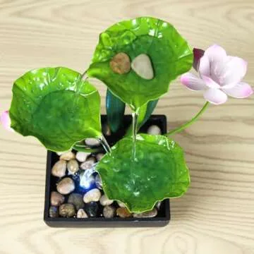 YOQUATE Tabletop Fountain Water Fountain Indoor Waterfall Fountain 3-Tier Lotus Desk Fountain Relaxation Home Decor Including Lots of Rocks and Soothing Sound Machine