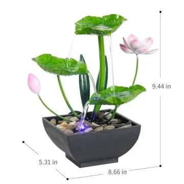 YOQUATE Tabletop Fountain Water Fountain Indoor Waterfall Fountain 3-Tier Lotus Desk Fountain Relaxation Home Decor Including Lots of Rocks and Soothing Sound Machine