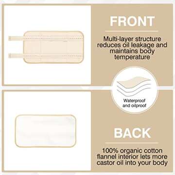 TORPNIA Castor Oil Pack, Adjustable Reusable Castor Oil Pack Wrap for Liver Detox, Castor Oil Pack Wrap for Stomach Less Mess, Elastic Strap Bamboo Cotton Machine Washable Anti Oil Leak