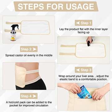 TORPNIA Castor Oil Pack, Adjustable Reusable Castor Oil Pack Wrap for Liver Detox, Castor Oil Pack Wrap for Stomach Less Mess, Elastic Strap Bamboo Cotton Machine Washable Anti Oil Leak