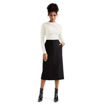 SUUKSESS Women Business Casual Mock Neck Long Sleeve Tops Double Lined Ruched Basic T Shirts (White,...