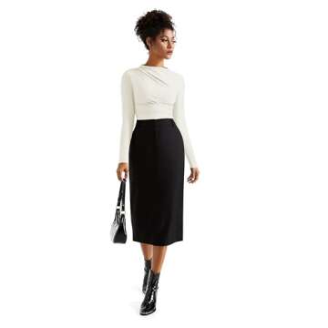 SUUKSESS Women Business Casual Mock Neck Long Sleeve Tops Double Lined Ruched Basic T Shirts (White,S)