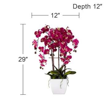Dahlia Studios Potted Silk Faux Artificial Flowers Arrangements Realistic Purple Fuchsia Orchid in White Ceramic Pot for Home Decoration Living Room Office Bedroom Bathroom Kitchen 29" High