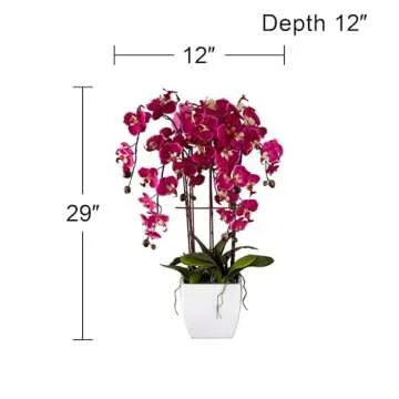 Dahlia Studios Potted Silk Faux Artificial Flowers Arrangements Realistic Purple Fuchsia Orchid in White Ceramic Pot for Home Decoration Living Room Office Bedroom Bathroom Kitchen 29" High