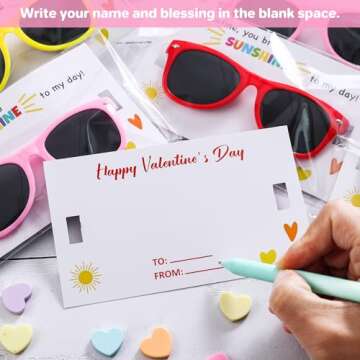 Valentines Day Gifts for Kids- 12 Pack Valentines Cards with Sunglasses-Valentine Sunglasses Favor f...