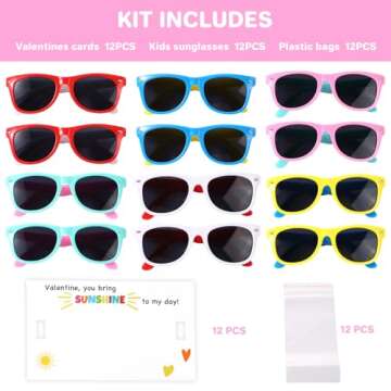 Valentines Day Gifts for Kids- 12 Pack Valentines Cards with Sunglasses-Valentine Sunglasses Favor for Boys Girl, Valentine Exchange Gifts, Valentine School Classroom Party Supplies