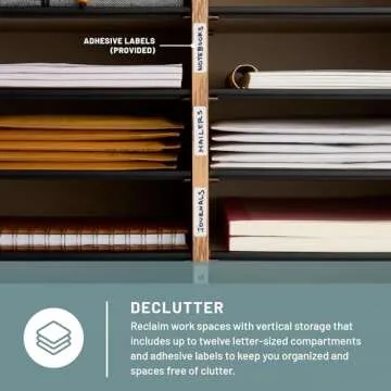 Safco Wooden Paper and Mail Organizer with Adjustable Shelves
