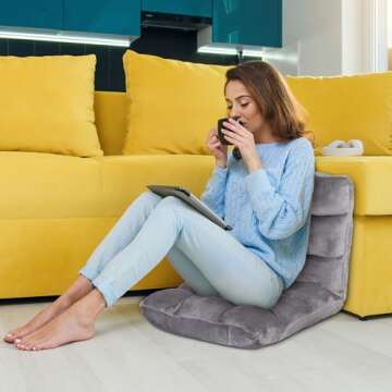 Epetlover Adjustable Floor Gaming Chair Memory Foam Armless Sofa Seat with Comfy Back Support, Grey
