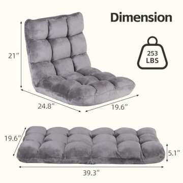 Epetlover Adjustable Floor Gaming Chair Memory Foam Armless Sofa Seat with Comfy Back Support, Grey
