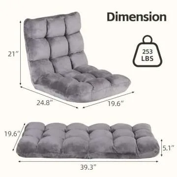 Epetlover Adjustable Floor Gaming Chair Memory Foam Armless Sofa Seat with Comfy Back Support, Grey