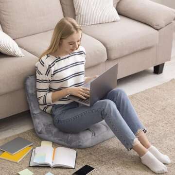 Epetlover Adjustable Floor Gaming Chair Memory Foam Armless Sofa Seat with Comfy Back Support, Grey