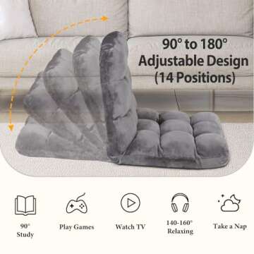 Epetlover Adjustable Floor Gaming Chair Memory Foam Armless Sofa Seat with Comfy Back Support, Grey