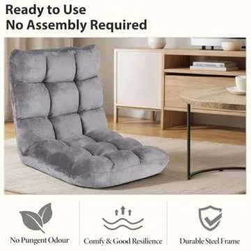 Epetlover Adjustable Floor Gaming Chair Memory Foam Armless Sofa Seat with Comfy Back Support, Grey