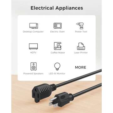 [UL Listed] Cable Matters 2-Pack 16 AWG Heavy Duty 13A Power Extension Cord - 3ft, 3 Prong Power Cord Extension, NEMA 5-15P to NEMA 5-15R, Black