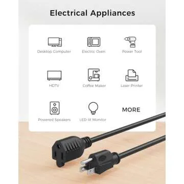 [UL Listed] Cable Matters 2-Pack 16 AWG Heavy Duty 13A Power Extension Cord - 3ft, 3 Prong Power Cord Extension, NEMA 5-15P to NEMA 5-15R, Black