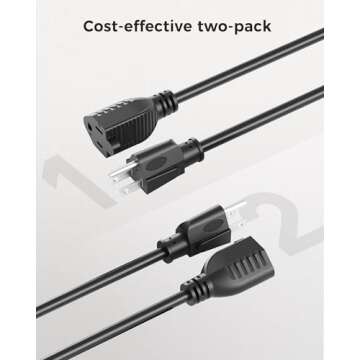 [UL Listed] Cable Matters 2-Pack 16 AWG Heavy Duty 13A Power Extension Cord - 3ft, 3 Prong Power Cord Extension, NEMA 5-15P to NEMA 5-15R, Black
