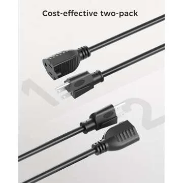 [UL Listed] Cable Matters 2-Pack 16 AWG Heavy Duty 13A Power Extension Cord - 3ft, 3 Prong Power Cord Extension, NEMA 5-15P to NEMA 5-15R, Black