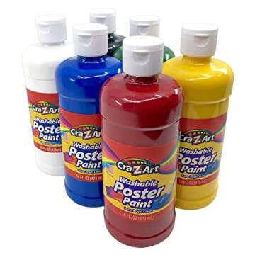 Cra-Z-Art Washable Poster Paint Bulk, Assorted Colors 16oz each bottle, 6 count