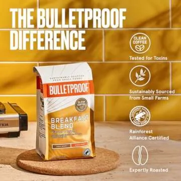 Bulletproof Breakfast Blend Light Roast Whole Bean Coffee, 12 Ounces, Arabica Coffee Sourced from Central and South America, Rainforest Alliance Certified
