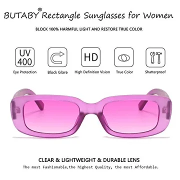 BUTABY Retro Rectangle Sunglasses with UV400 Protection