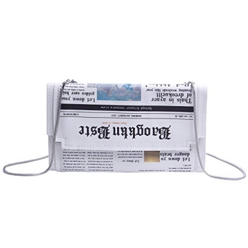 KUANG! Women Novelty Newspaper Evening Handbag Clutch Crossbody Bag Envelope Purse Chain Shoulder Ba...